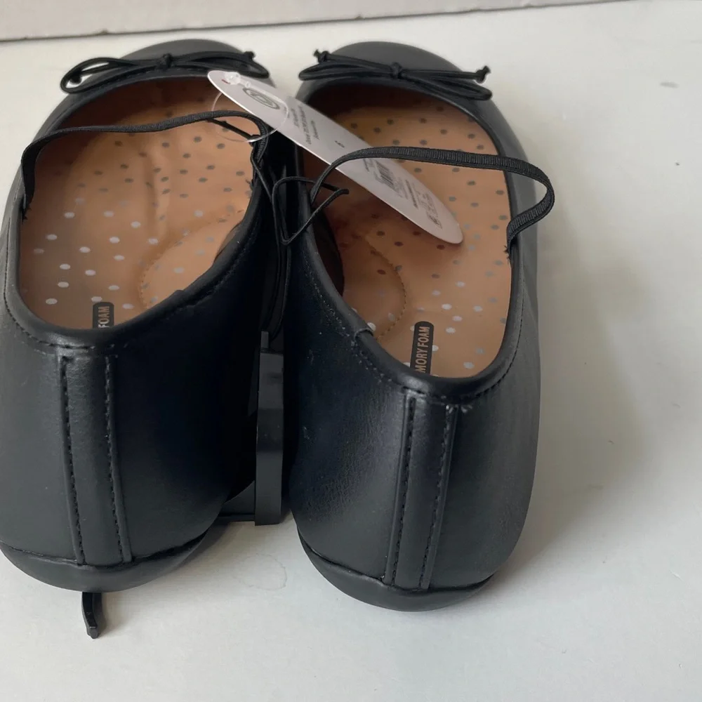 Wonder Nation Youth Girls Size 6 Black Ballet Flats with Bow Accent NWT